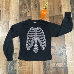 Kid's Wormser White Skeleton Ribs Black Long Sleeve T-Shirt
